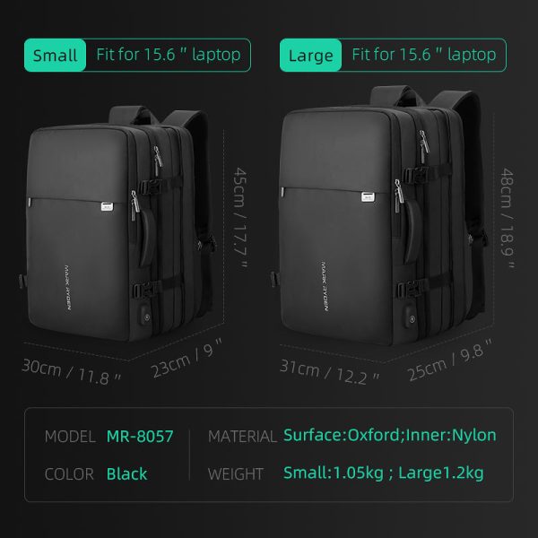 Mark Ryden MR 8057 Αδιάβροχη Τσάντα Πλάτης για Laptop σε Μαύρο χρώμα - Image 3